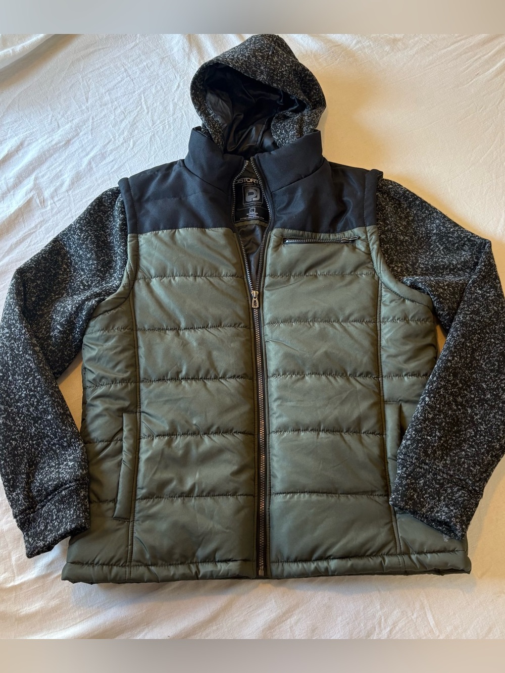 Men's Olive Green Quilted Puffer Jacket with Hood